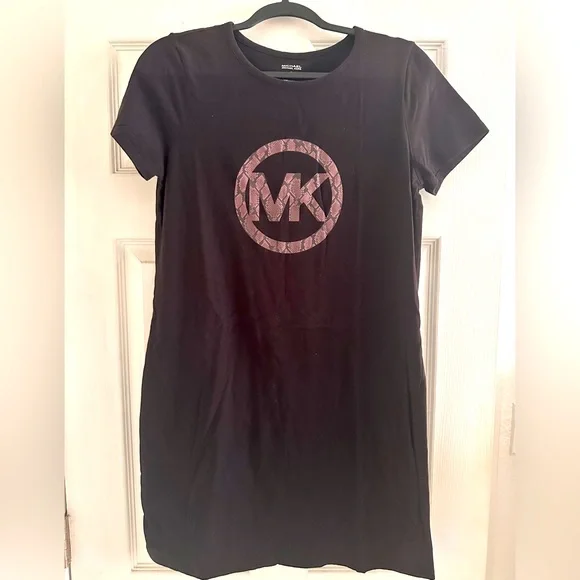 mk t shirt dress Michael Kors Womens Black Short Sleeve Crew Neck Midi Sheath Dress L